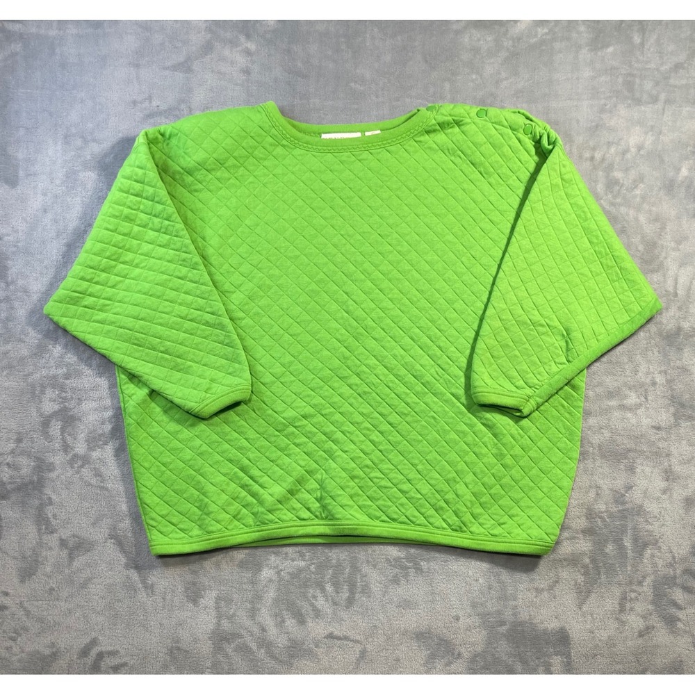 Venezia Womens Vintage Quilted Pullover Sweatshirt 26/28 Green Snap Shoulder - Picture 1 of 8